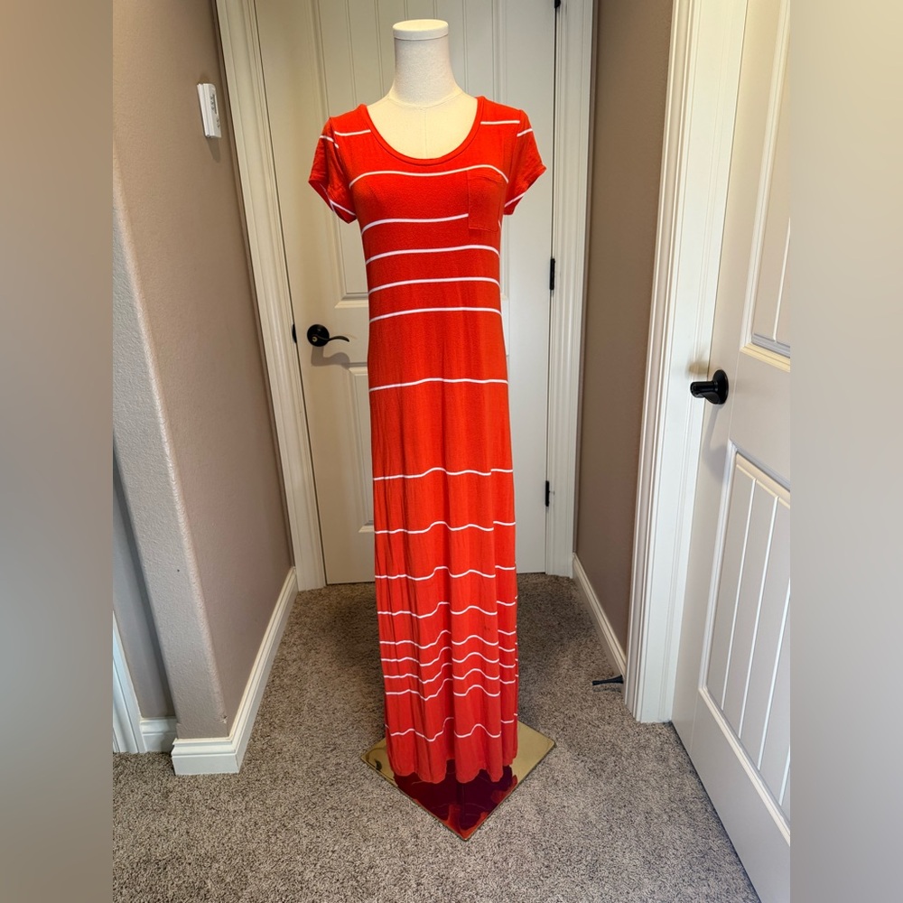 Old Navy Red and White Striped Maxi Dress